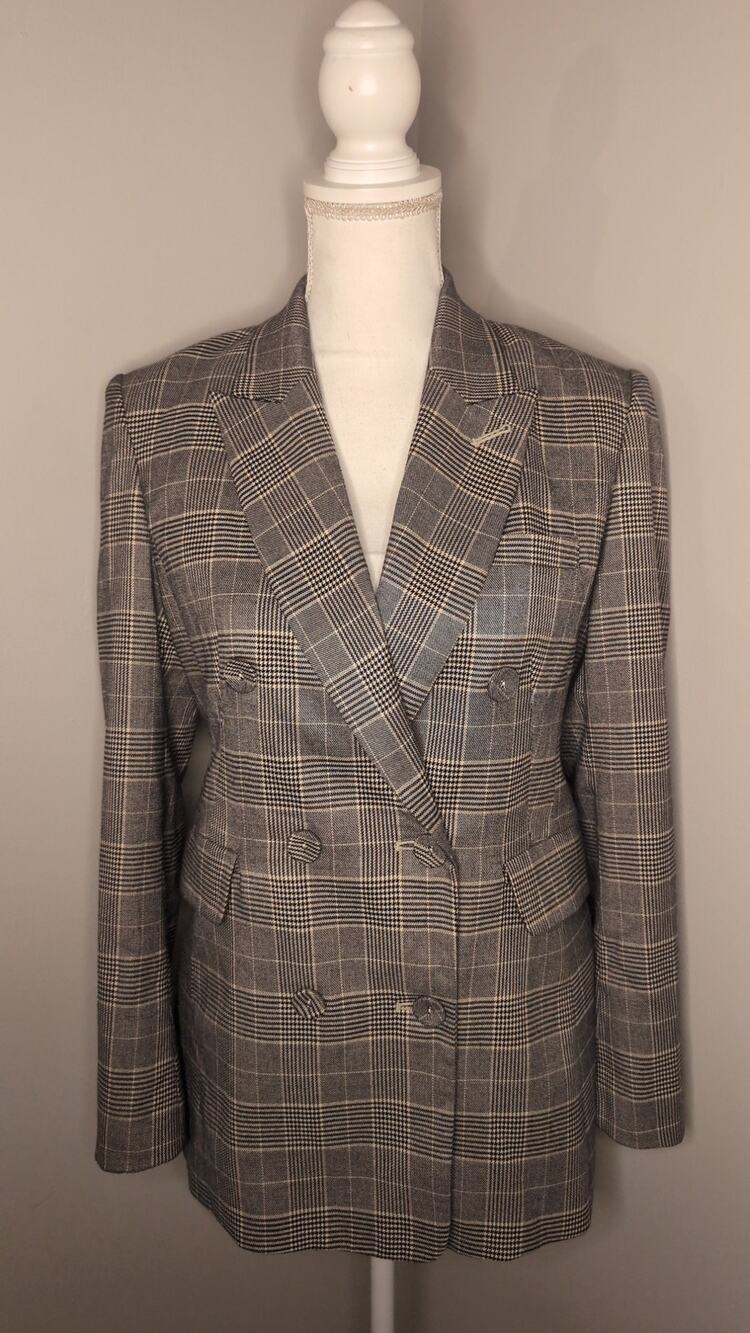 BLANC & ECLARE Davis Plaid Double Breasted Blazer M